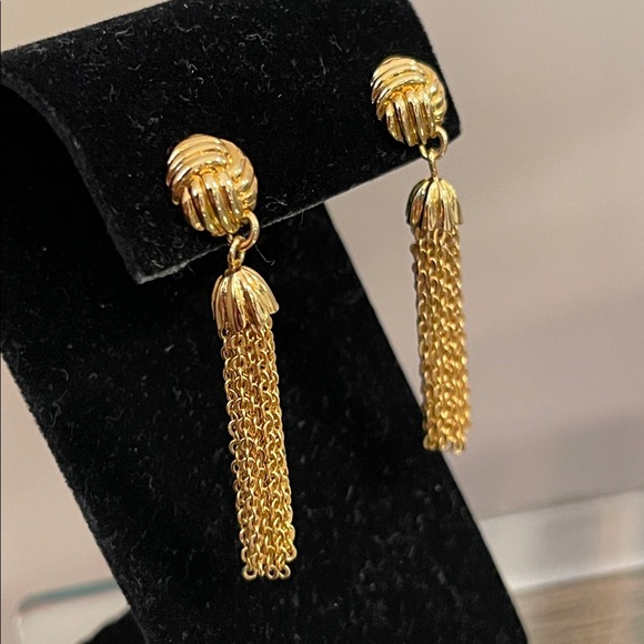Vintage Gold-tone Tassel Earrings - Chain Tassel Earrings - Picture 15 of 16